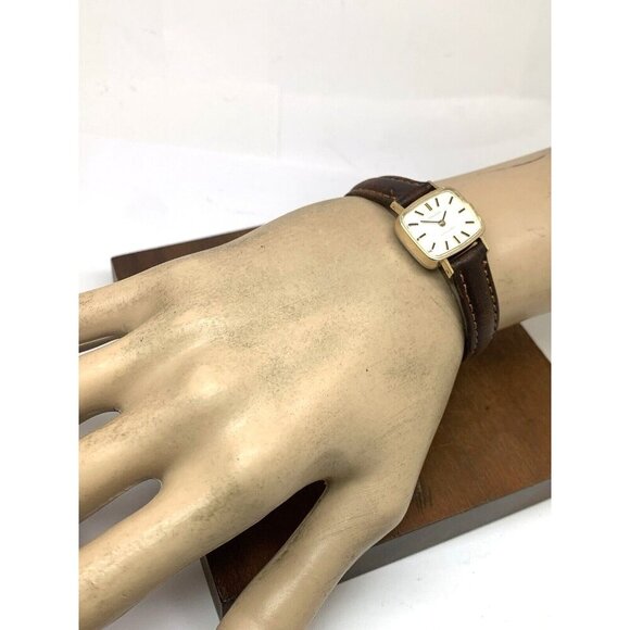 Tissot Womens Watch Vintage Swiss Mechanical Gold Silver Dial Brown Leather Band - Picture 4 of 13